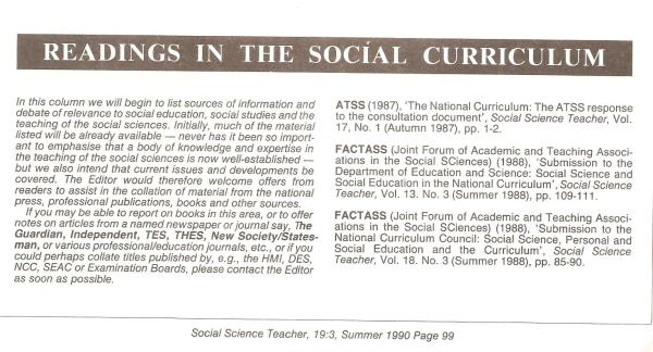 HB 1990 SST Vol19 No3 FACTASS Readings in the social curriculum