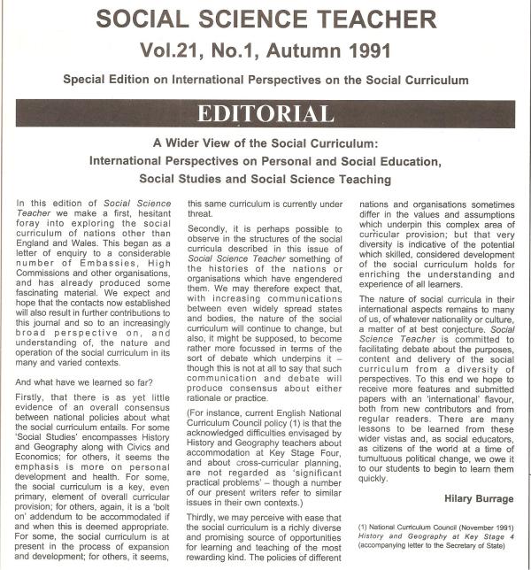 HB 1991 SST Vol21 No1 Editorial A wider view of the social curriculum
